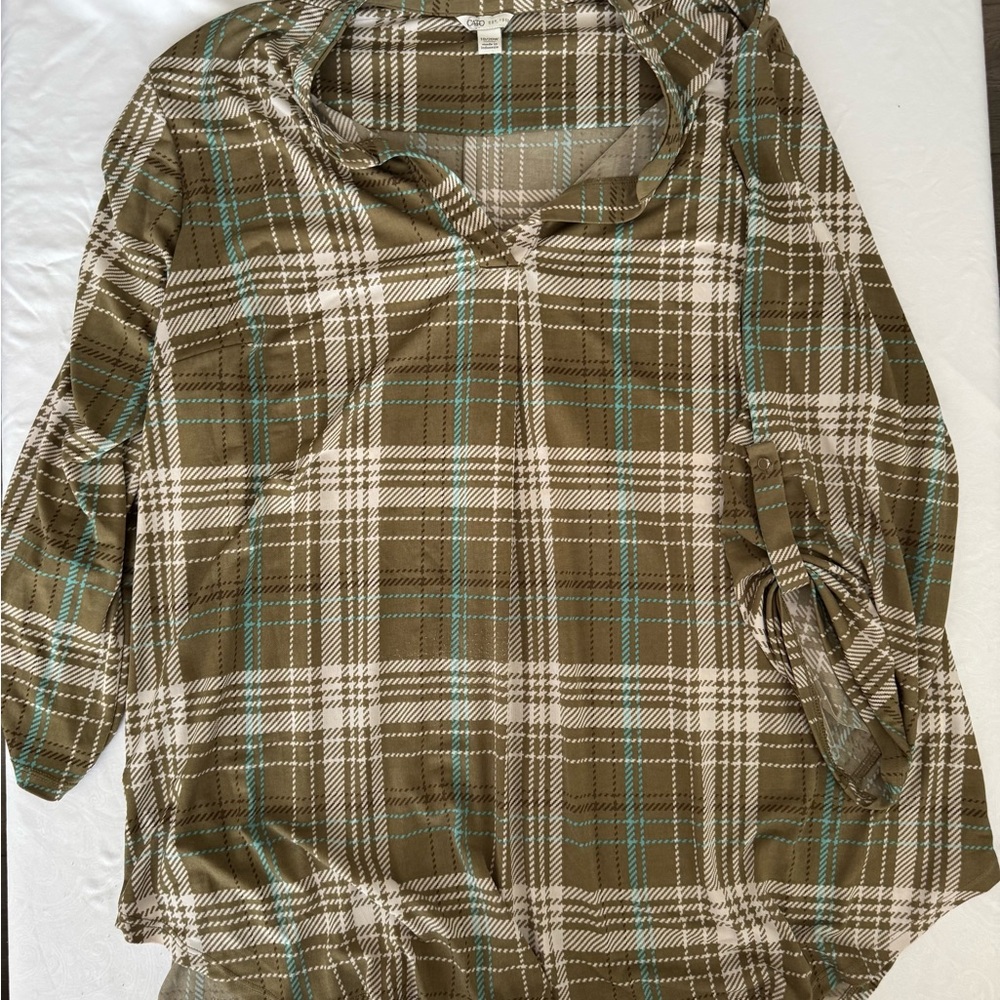 Cato Olive Plaid Button Down Shirt